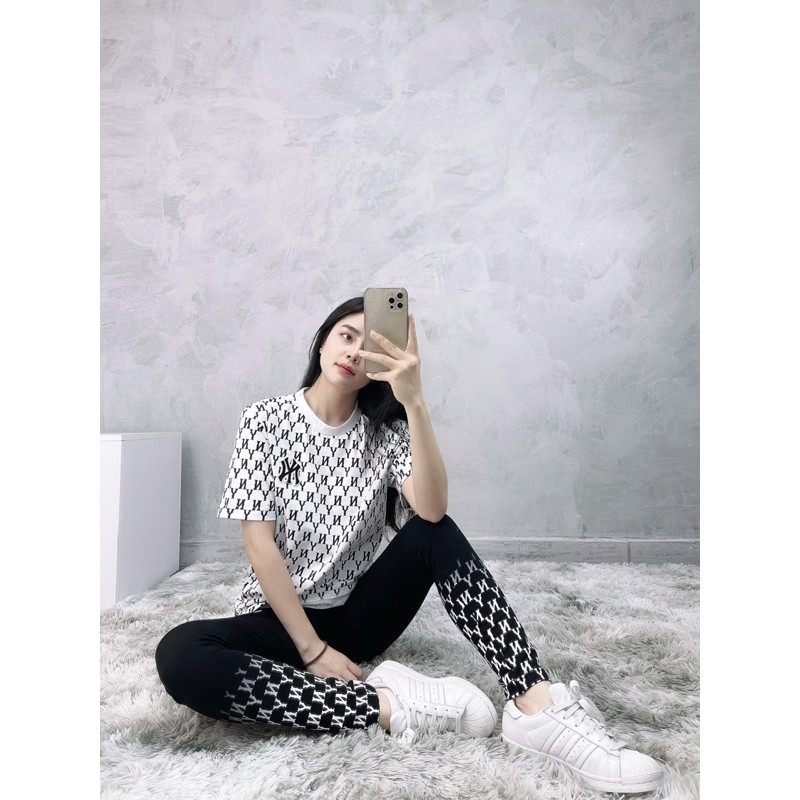 Quần Legging dài cho nữ mix cùng áo LOGO MÔN in gấu