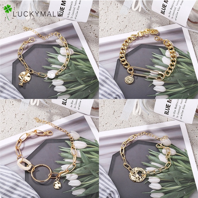 Vòng tay kim loại đính hạt ngọc trai nhân tạo phong cách cổ điển
