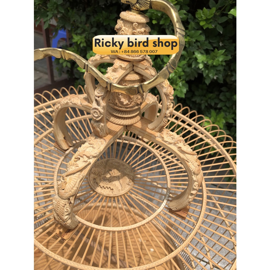 Shama bird cage Dragon and Phoenix hand carved - 2 pcs (come with 2 sets accessories)