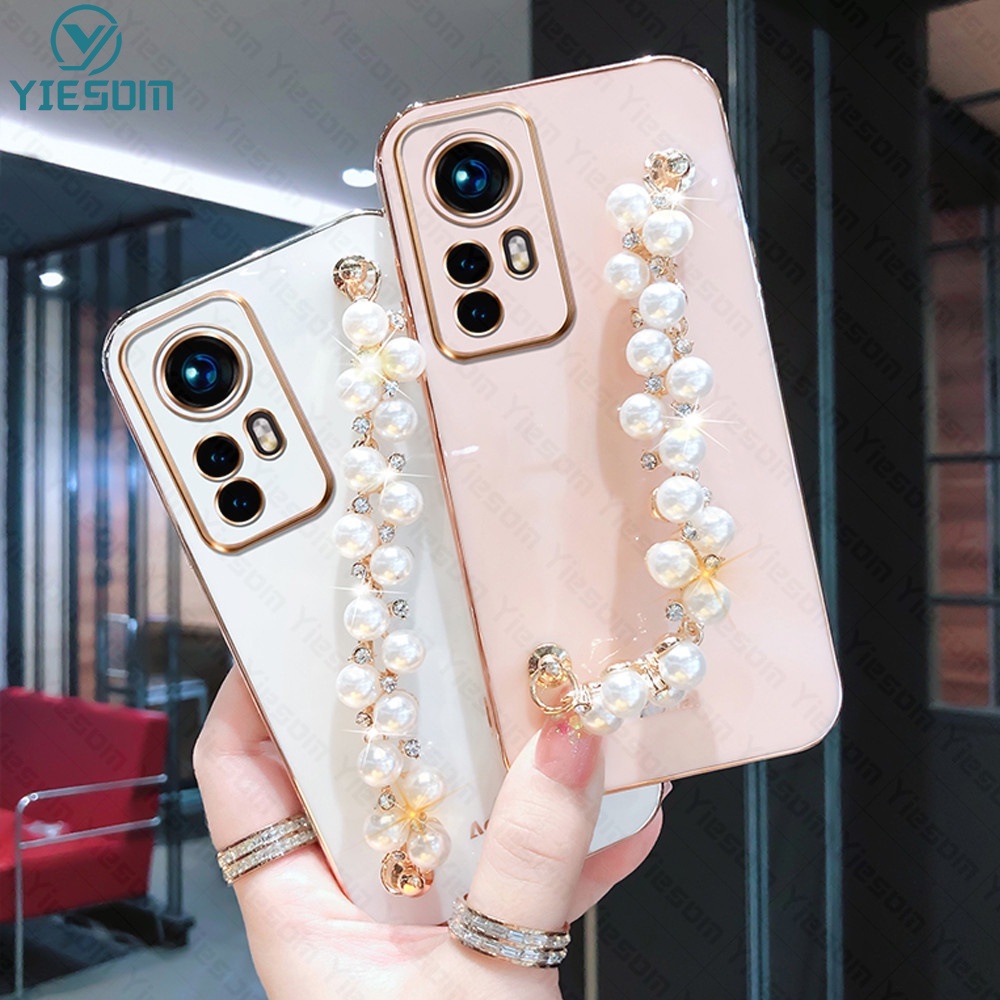 Ốp Điện Thoại Silicon Dẻo Mạ Màu Ngọc Trai Sang Trọng Kèm Vòng Đeo Tay Cho Xiaomi 12 11T 10T 12T Pro Mi 11 12 Lite 5G