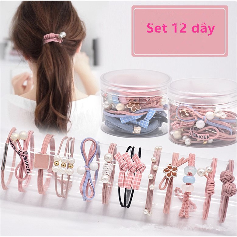 Set 12 dây thun cột tóc đơn giản phong cách Hàn Quốc