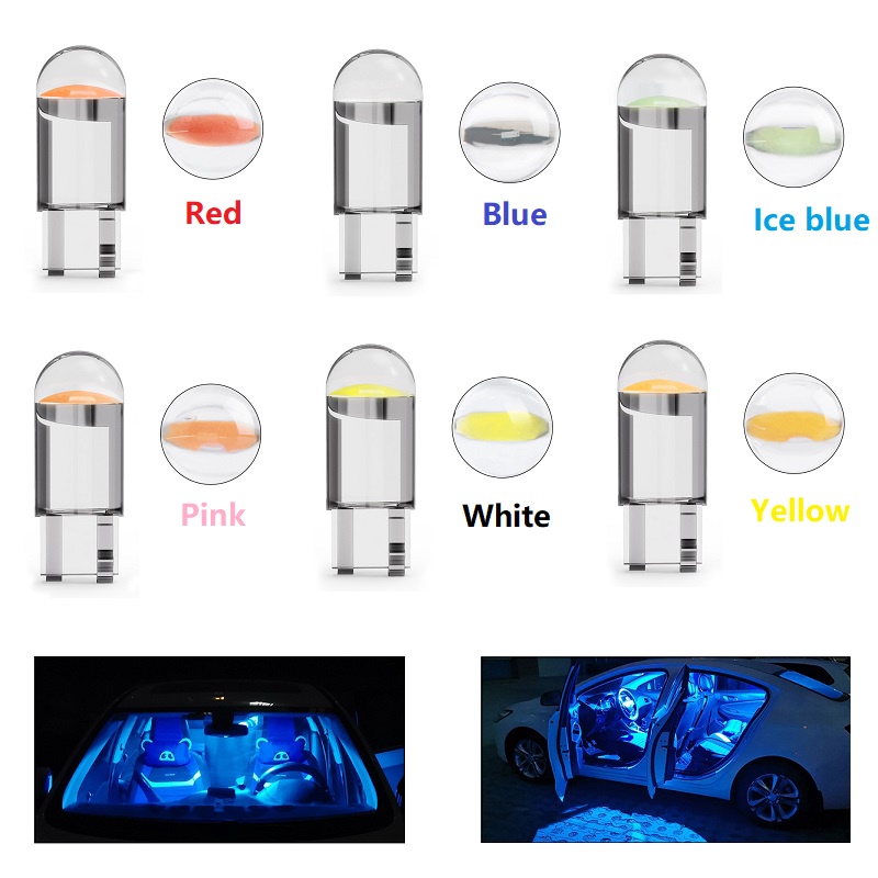 Set 10 Đèn led w5w 194 t10 cob 6000k Ánh Sáng Trắng / Xanh Lá / Đỏ Gắn Biển Số Xe Hơi