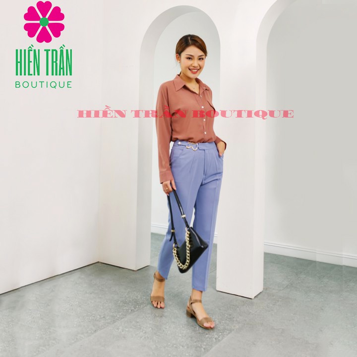 Quần tây nữ Ruby Fashion phối đai chữ S vải Vitek Hàn co giãn, không nhăn, mặc siêu đẹp | BigBuy360 - bigbuy360.vn