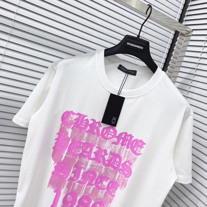 Áo phông nam nữ Premium Cotton in chữ Chrome Hearts 1989 hồng cổ bo dày dặn phong cách đường phố AP04P