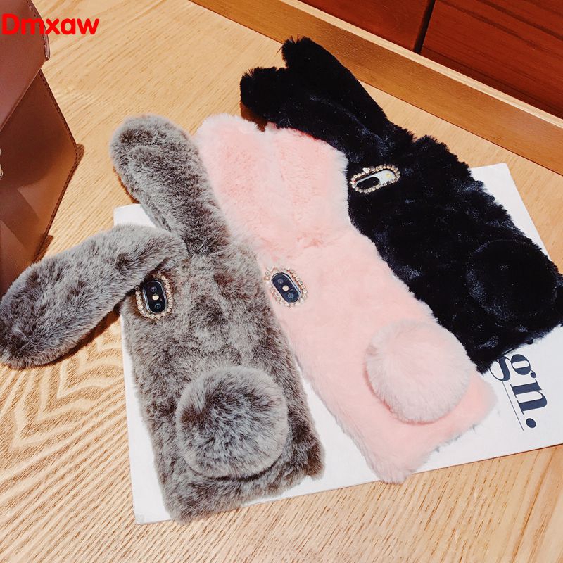 Hairy Case OPPO R15 R15X K1 R11S R11 F3 R9 R9S F1 Plus A57 A39 A37 Neo 9 Cute Rabbit Animal Soft Plush Warm Cover