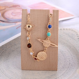 Universe Solar System Moon Earth Planet Vintage Pattern Bead Adjustable Bracelet