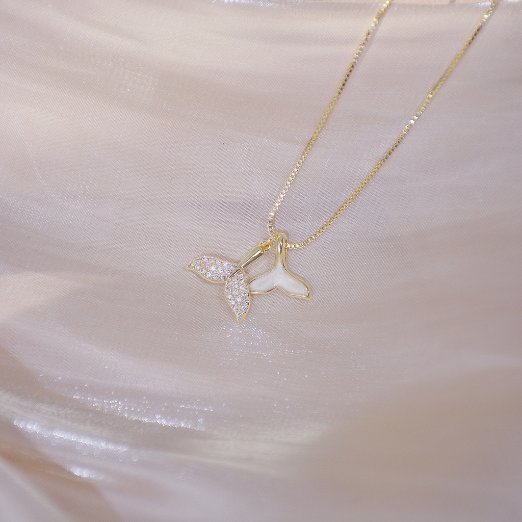 Vòng cổ Hình Đuôi Cá Đính Đá Zircon Lấp Lánh Sang Trọng 14K