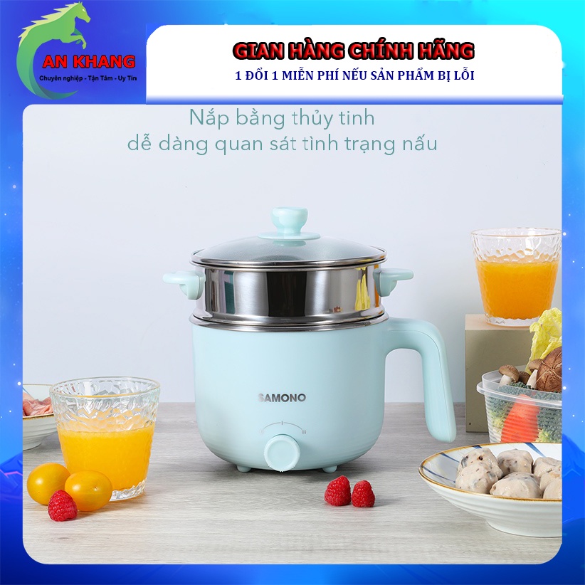 Nồi Điện Mini 2 Tầng Đa Năng Samono SW-DG01 1.2L - Chiên Xào Nấu Ăn Nấu Cơm Nấu Lẩu Mini Cho 1-2 Người - Hàng Chính Hãng