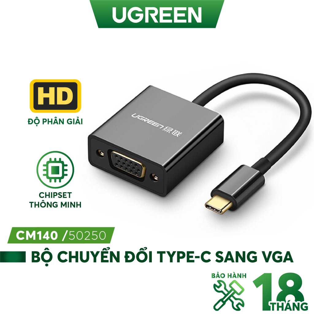 Bộ chuyển đổi USB-C sang VGA dài 10CM UGREEN CM140 - Hàng phân phối chính hãng