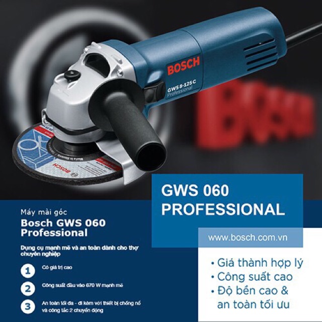 GWS 060 Máy Mài Góc Bosch Công Suất 670w / Tiện Ích Cho Gia Đình / Hàng Chính Hãng / Bảo Hành 12 Tháng /