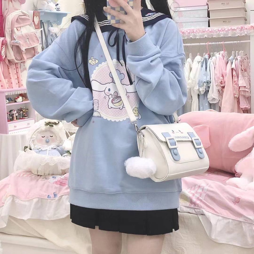Túi Xách Da PU Dáng Vuông In Hình Sanrio Cinnamoroll Kuromi Melody Dễ Thương