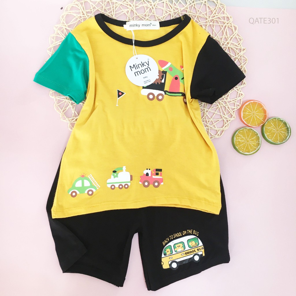 [HOT] Bộ Cộc Tay Thun Lạnh Minky Mom Phiên Bản Ôtô Phối Màu Quần Túi Cho Bé 9-19Kg NamKidShop (QATE301)