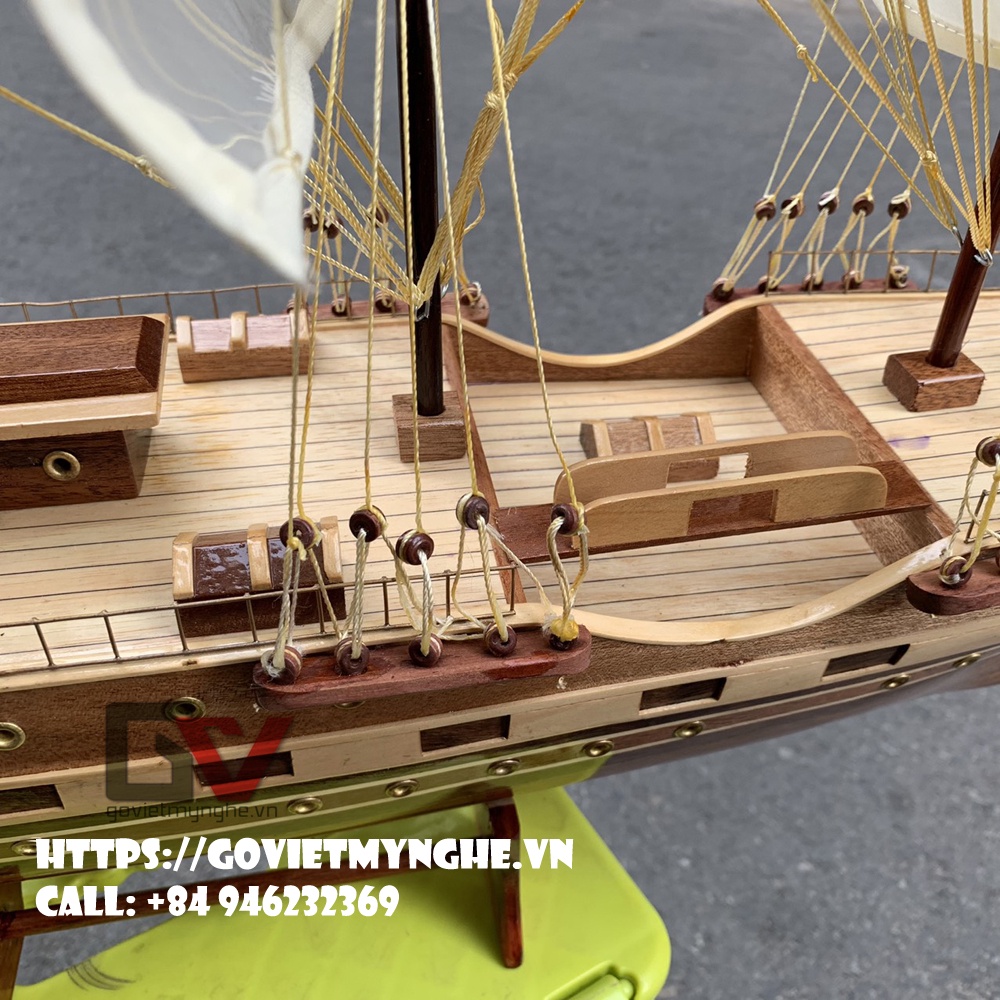 [Dài 100cm] Mô hình thuyền buồm gỗ phong thuỷ France II - tàu chở hàng của Pháp - loại tiêu chuẩn - gỗ tràm | thân 80cm