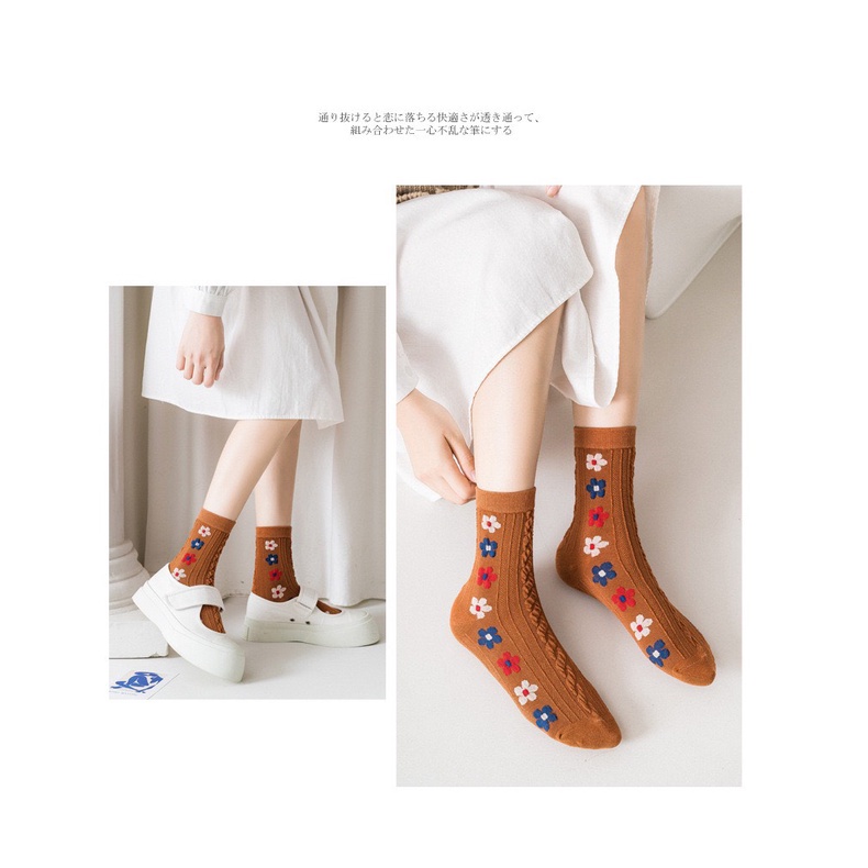 Tất nữ  TẶNG QUÀTất Nữ COTTON Cổ Cao dệt kim thêu hoa cao cấp cute MÃ T13