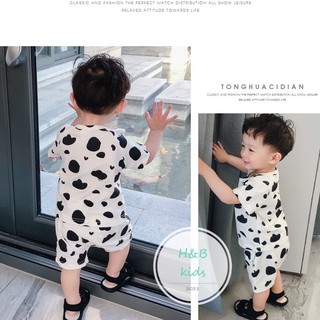 Bộ quần áo hè cho bé hoạ tiết bò sữa, chất cotton tàu co giãn 4c size 8-20kg (giao màu ngầu nhiên)