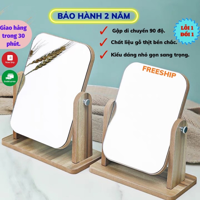 Gương Vintage Gỗ Để Bàn, Gương Trang Điểm Phong Cách Hàn Quốc