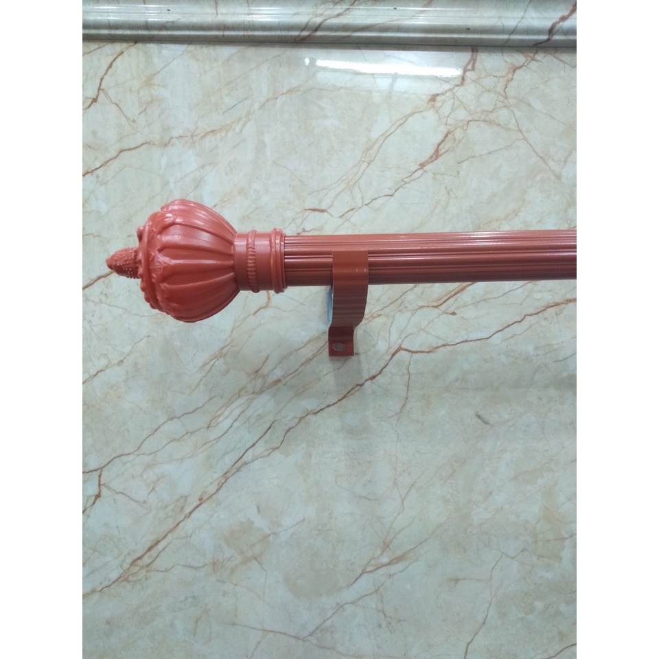 Thanh treo rèm đầy đủ phụ kiện, thanh rèm cửa gồm bát đỡ, đầu chụp, núm cột, ốc vít Màu giả Gỗ