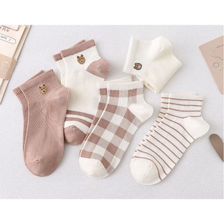 Set 10 đôi tất vớ nữ ngắn cổ gấu coffe siêu đẹp