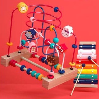 Đồ chơi xâu chuỗi luồn hạt cho bé kèm đàn T'rưng, đồ chơi giáo dục sớm cho bé 1-3 tuổi