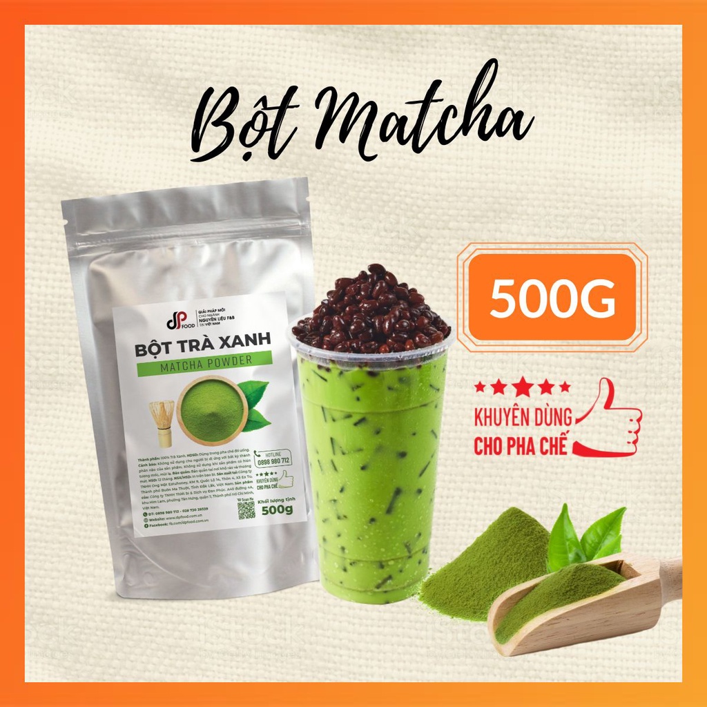 Bột matcha trà xanh nguyên chất DPFOOD - 500g - pha trà sữa, đá xay, latte,... - Tặng free nhiều công thức pha chế