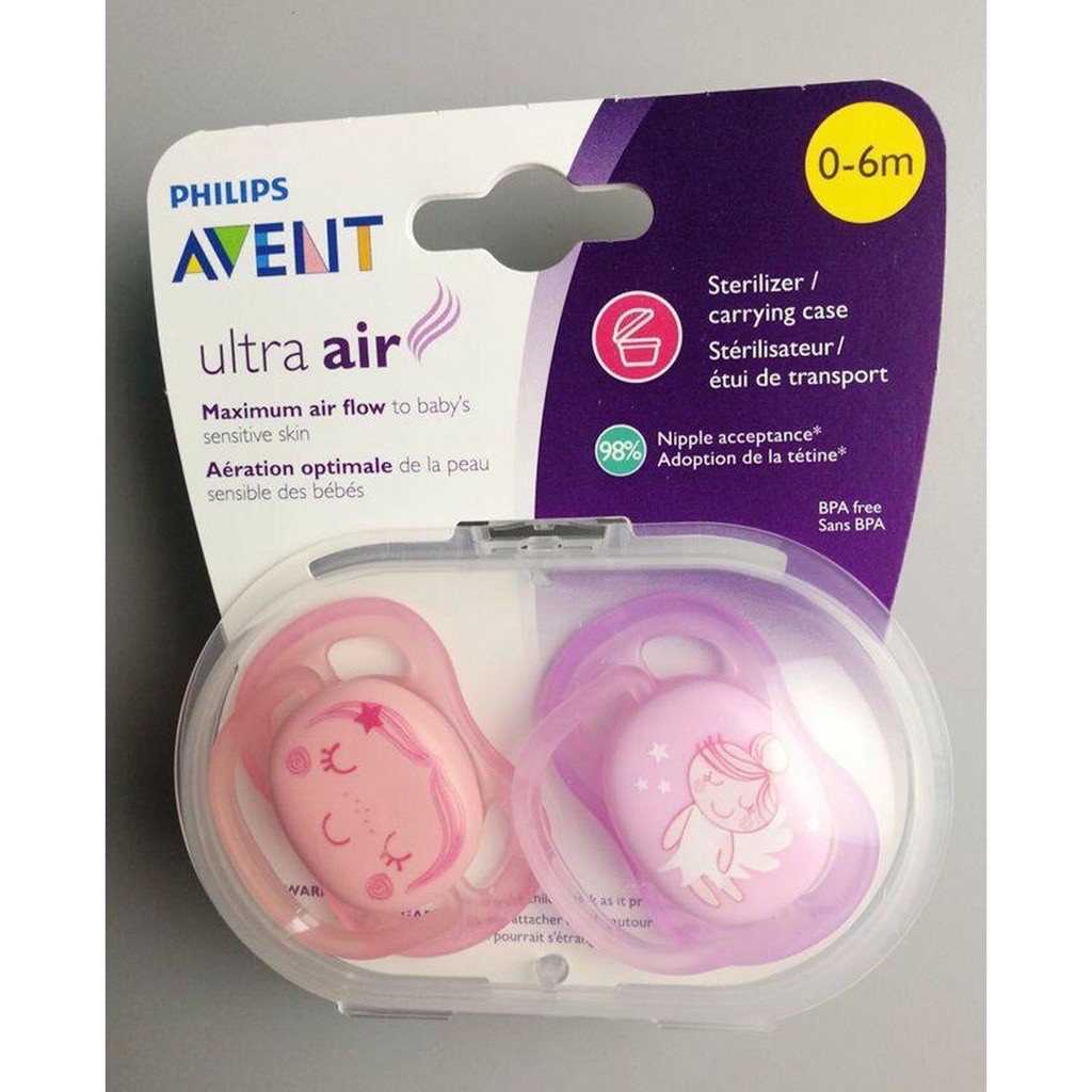 Núm Ty Giả Avent Ultra Air Dành Cho Bé từ 0-6 Tháng, 6-18 tháng, Giúp Bé Tự Ngủ, Chỉnh Nha Chống Vẩu