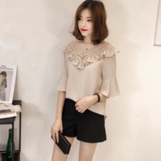 Áo kiểu big size tay loe cổ phối ren size lớn 4XL 80-90kg