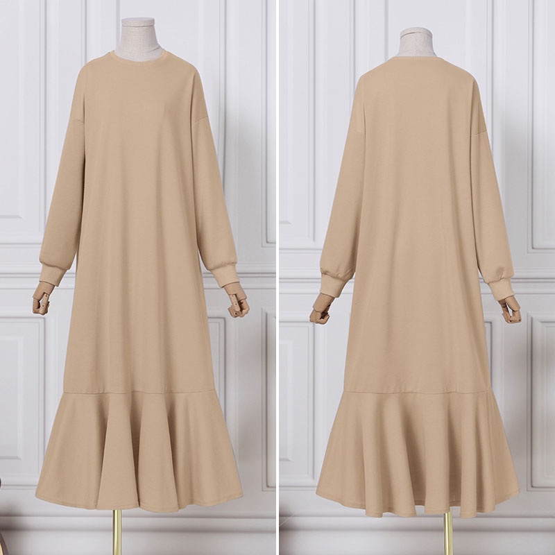 Đầm ZANZEA cổ tròn tay dài phối bèo kiểu dáng rộng rãi cho nữ