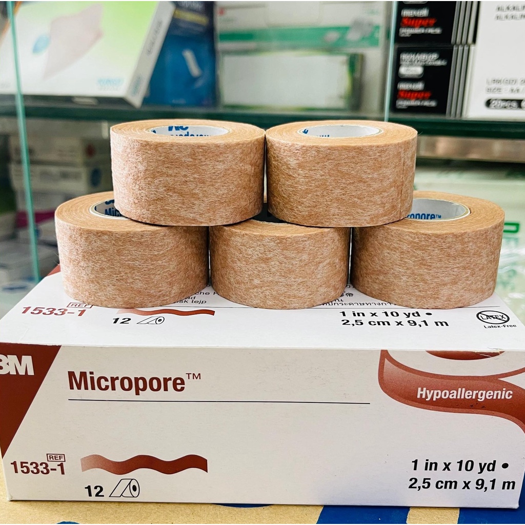 Băng keo dán 3M Micropore 2.5cm x 9.1m định hình sau phẫu thuật