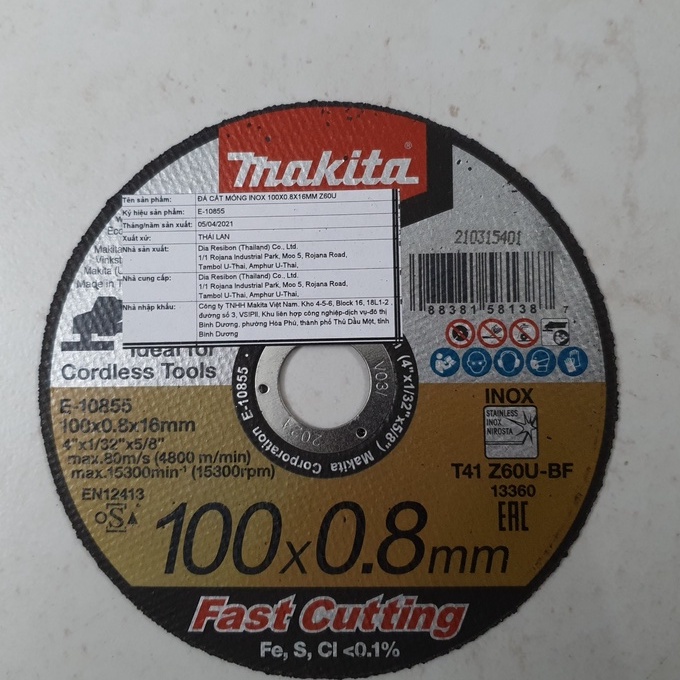 Đá Cắt Mỏng Kim Loại Cao Cấp 100 -125 mm MAKITA E-01855 E-10877 - Chính Hãng