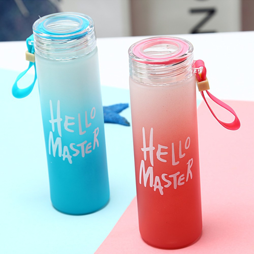 Bình Nước Thủy Tinh Hello Master 450ml Siêu Bền Đẹp Có Dây Xách Tiện Lợi