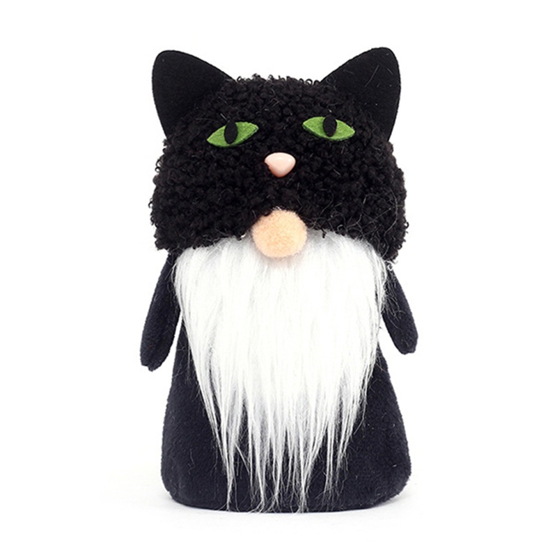 Phụ Kiện Khay Trang Trí Halloween Hình Chú Mèo Đen Đội Mũ Elf Dwarf