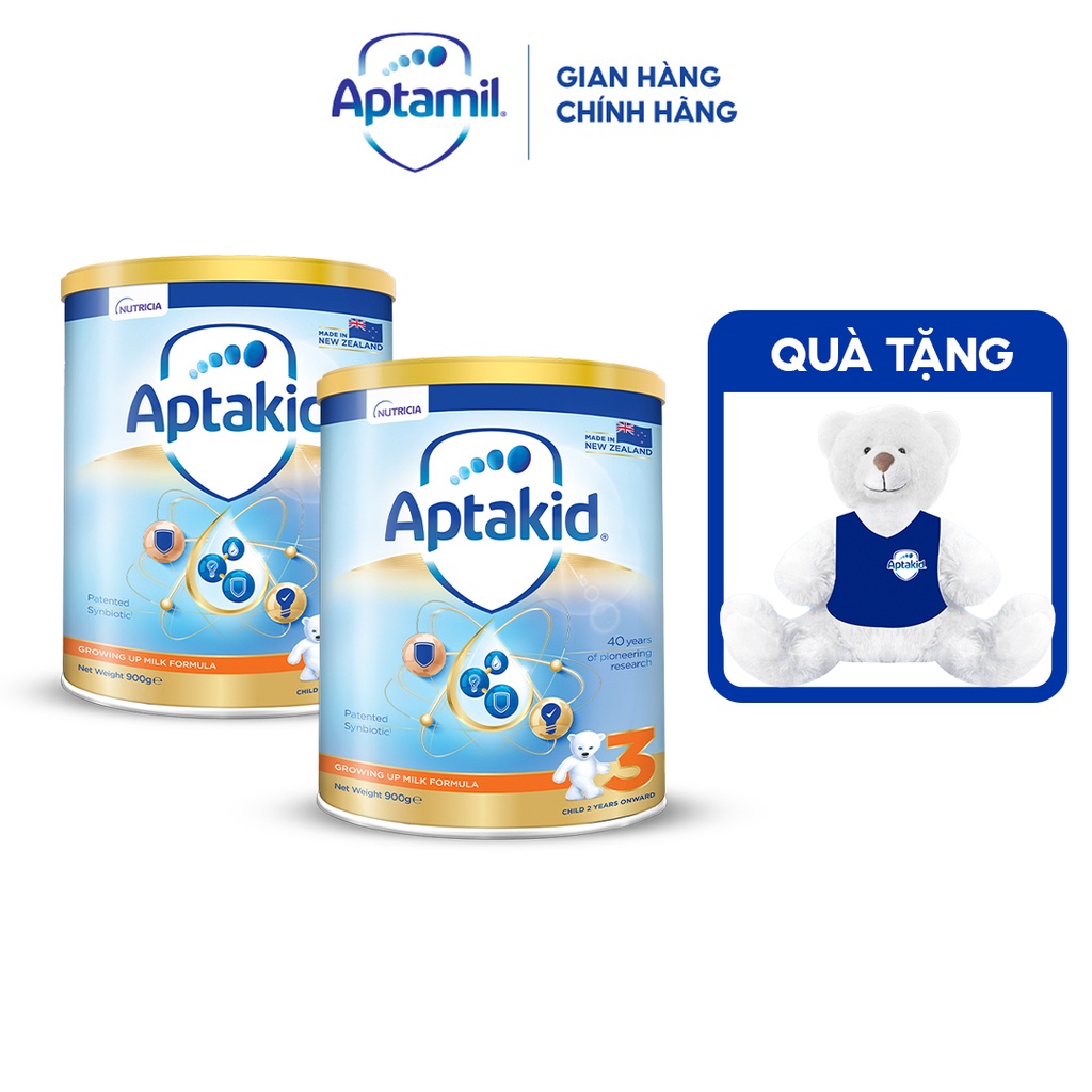 [Tặng Gấu] Combo 2 Sữa bột Aptakid New Zealand hộp 900g cho bé từ 24 tháng