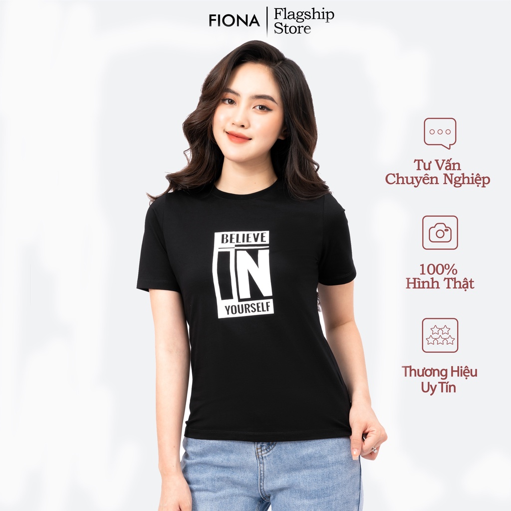 Áo thun nữ ngắn tay, cổ tròn in chữ trước ngực - F521194