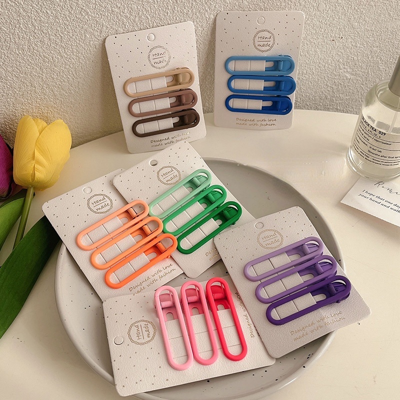 Set Kẹp Tóc Ba Món Hình oval Nhiều Màu Sắc Ngọt Ngào Dễ Thương Phong Cách Hàn Quốc Cho Nữ