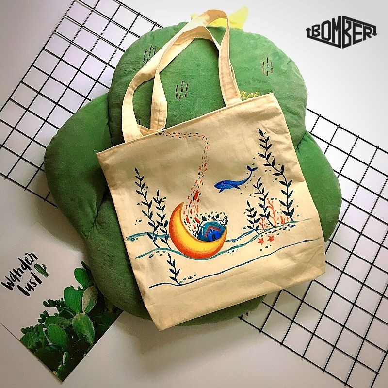 [Ảnh thật 100%] Túi Tote Canvas phối hình vẽ tay (handmade)