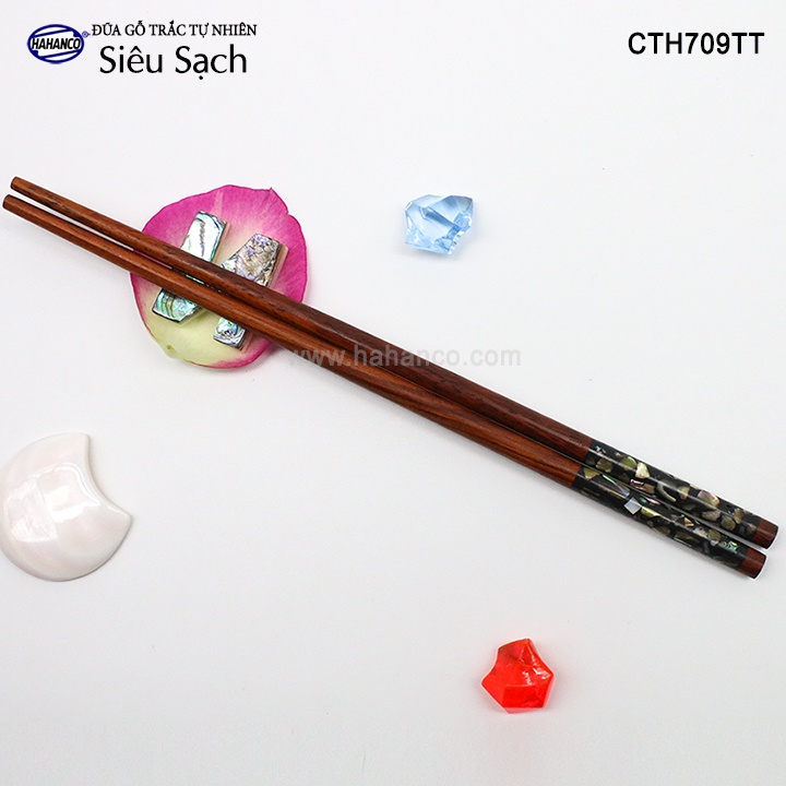 Đũa Gỗ Trắc Đầu Cẩm Quy Ốc Bào Ngư Úc HAHANCO (10 Đôi) Kháng Khuẩn Siêu Sạch- CTH709