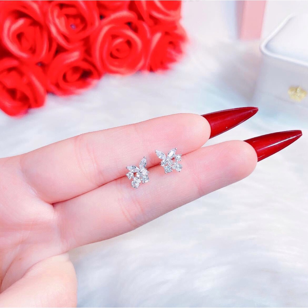 Khuyên Bạc Ta CaoBac Jewellery Cho Nữ Đính Đá Hình Hoa Nhỏ Mini Cánh Nhọn