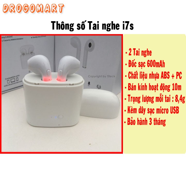 ( FREESHIP 99K ) Tai nghe AirPods bluetooth TWS i7s Âm thanh cực hay nghe 2 tai Bảo Hành 6 tháng