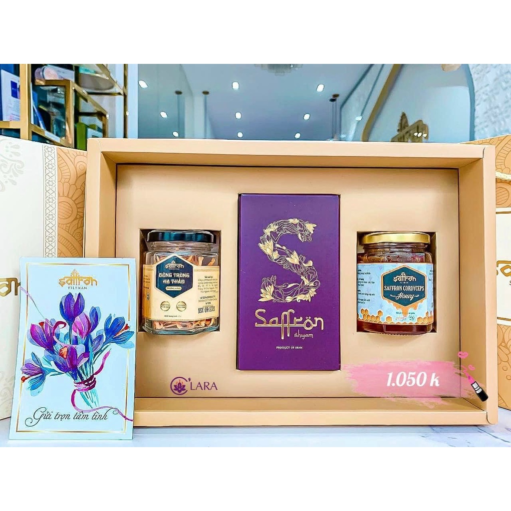 [SET QUÀ] Nhụy Hoa Nghệ Tây SAFFRON SALAM 1Gr + mật ong đông trùng hạ thảo
