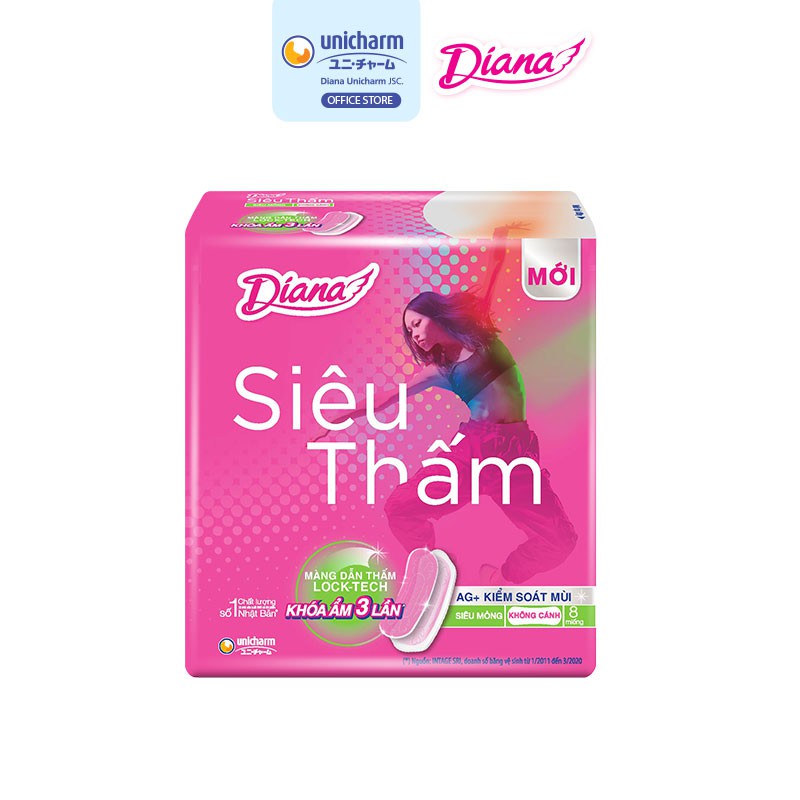 Combo 6 Gói Băng Vệ Sinh Diana Siêu thấm Siêu mỏng không cánh (Gói 8 Miếng)