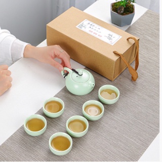 Bộ Ấm Trà 6 Chén Men Ngọc Bích Hình Cá 3D