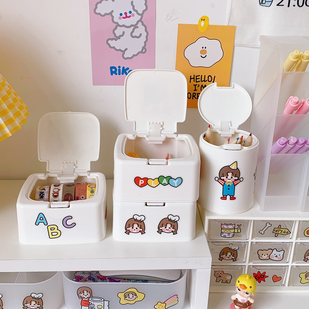 Hộp đựng cột tóc sticker tiện dụng màu trắng