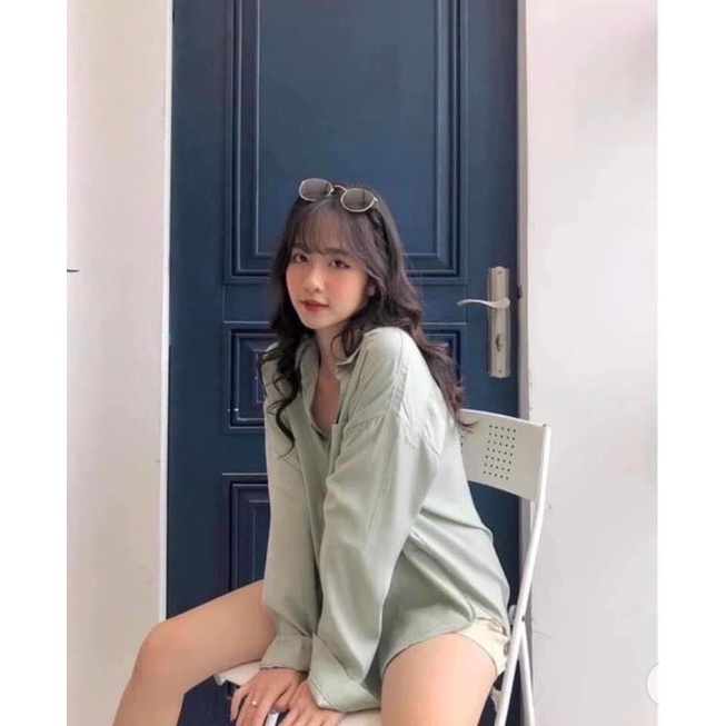Áo sơmi nữ form rộng dài tay Ulzzang chất lụa Hàn có 4 màu