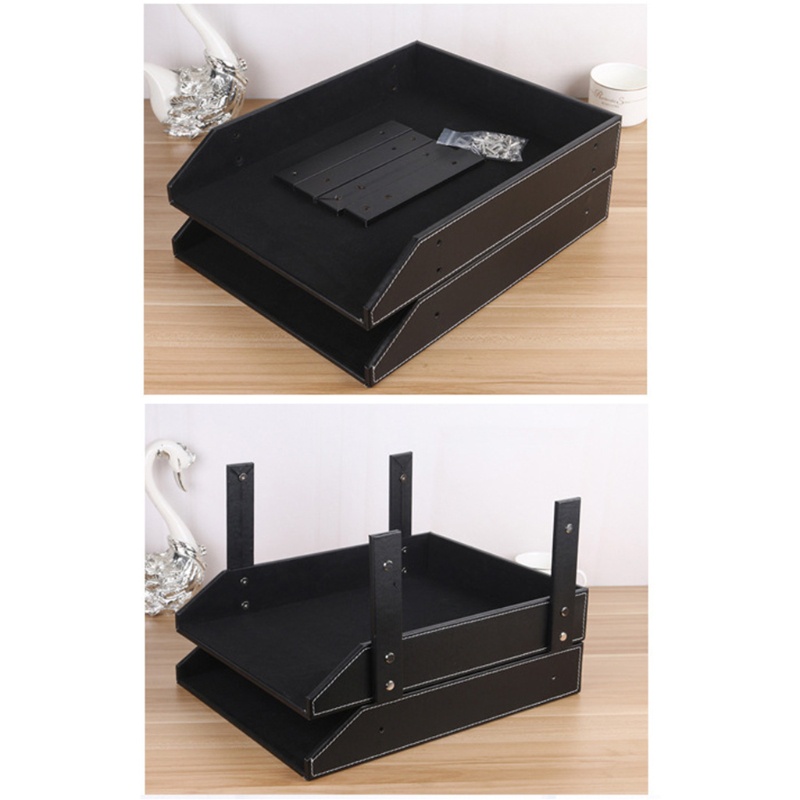 Khay Đựng Tài Liệu Khổ A4 Hai Lớp Bằng Da PU Tiện Dụng Cho Gia Đình Sch
