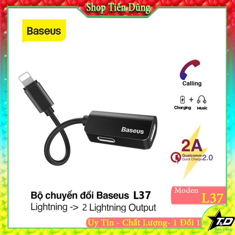 Cáp chuyển đổi Bseus L37 lightning sang tai nghe và sạc hay bộ chia cổng lighting 1 thành 2 Baseus L37