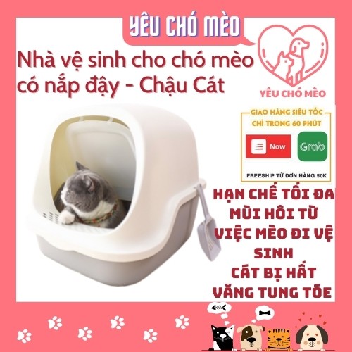 Chậu cát - Nhà vệ sinh cho mèo có nắp đậy, có thể tháo rời, dễ dàng vệ sinh