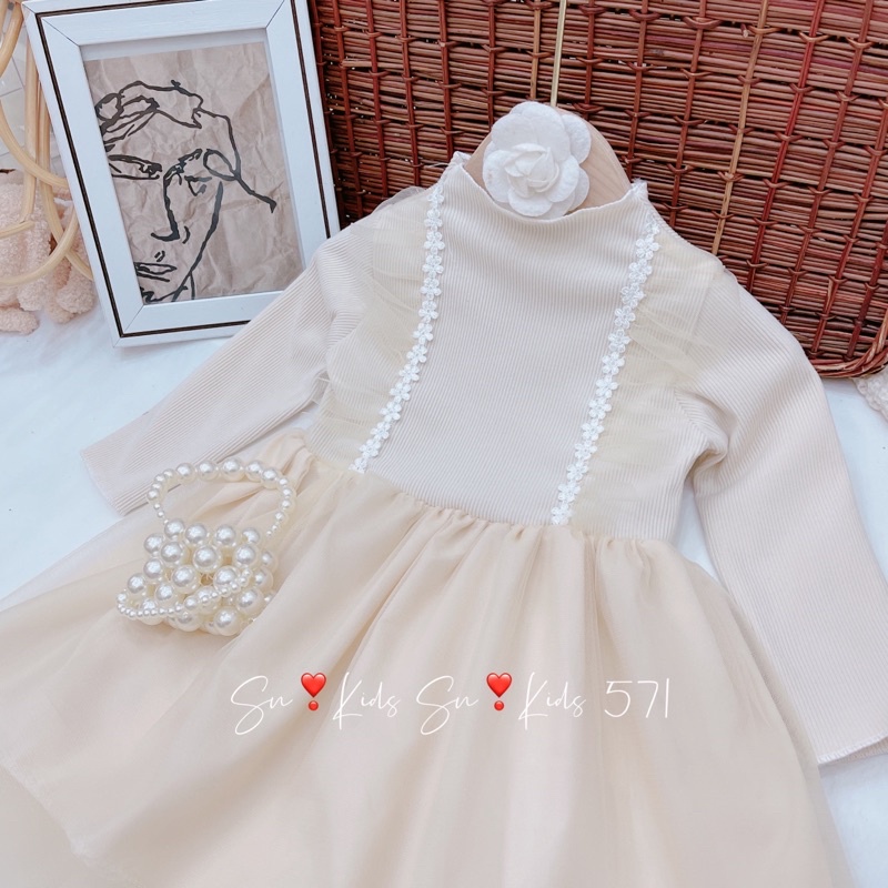 |FAMARAL1 giảm 10k cho đơn 50k|Váy len nhung phối ren SN kids