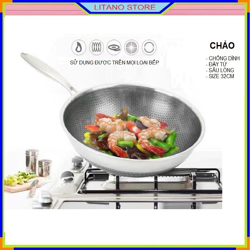 Chảo Chống Dính Sâu Lòng Vân Tổ Ong Hàng Cao Cấp Size 32cm Dùng Cho Mọi Loại Bếp