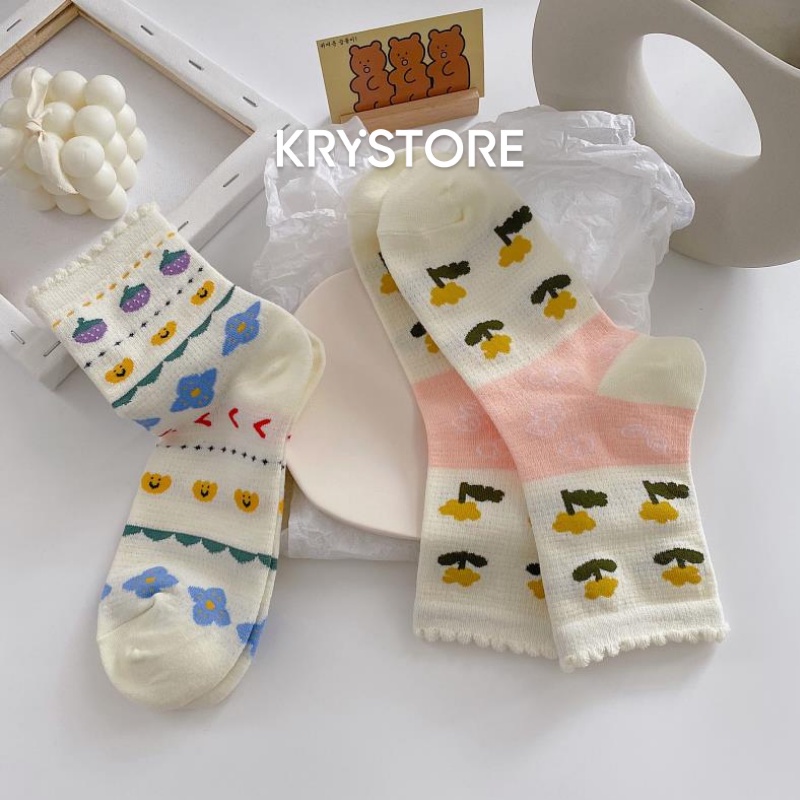 Tất vớ nữ viền bèo nhún vintage phong cách Hàn Quốc CB08