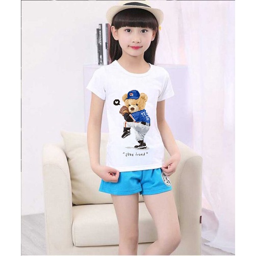 áo thun bé gái in hình gấu dễ thương mẹ và bé G03 co giản 4 chiều